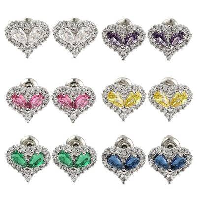 Cubic Zirconia Heart Stud Earrings