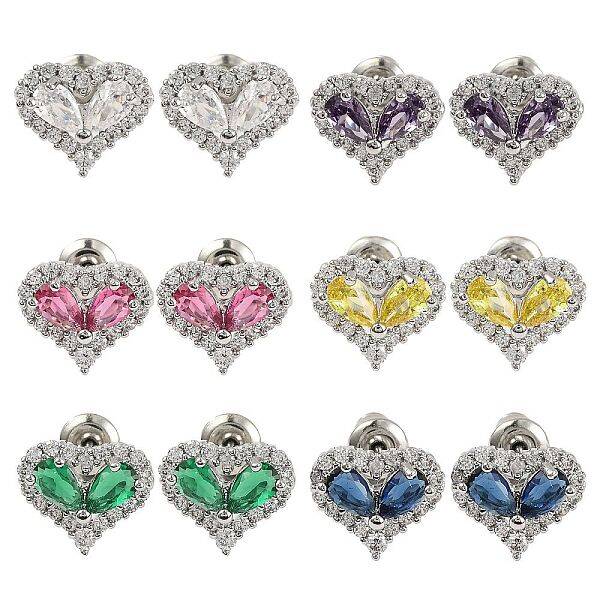 Cubic Zirconia Heart Stud Earrings