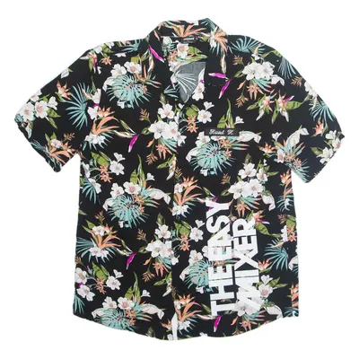 URBAN CLASSICS TROJKA Mens Hawaiian Shirt Black Viscose Floral L