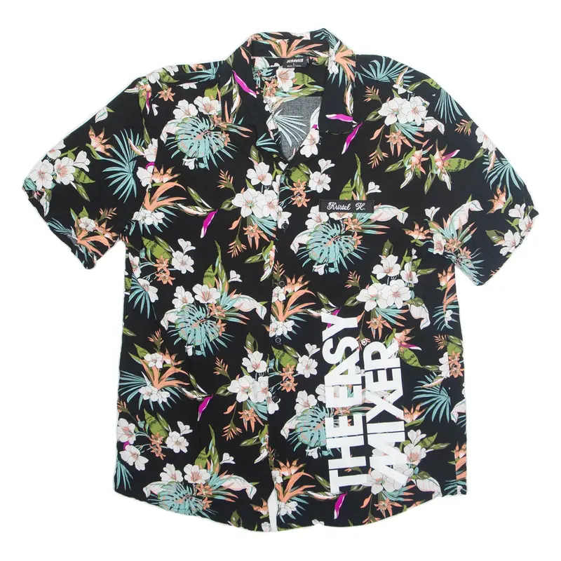 URBAN CLASSICS TROJKA Mens Hawaiian Shirt Black Viscose Floral L