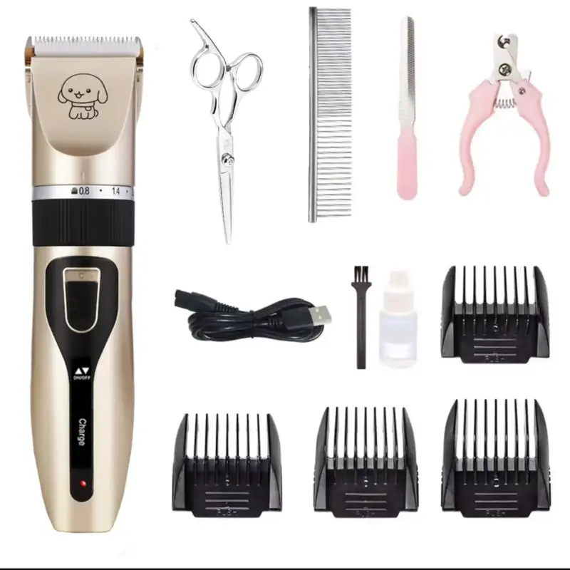 Rechargeable Cordless Electric Quiet Dog Shaver Clippers Set for Dogs, Cats, and Pets - Low Noise Grooming Kit with Thick Coa...
