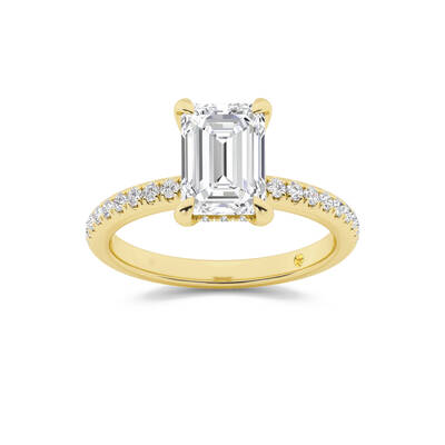 Aurelia Three Quarter Coverage Hidden Halo Emerald Cut Lab Grown Diamond Engagement Ring | 14K Yellow Gold 1 1/2 CT. TW.