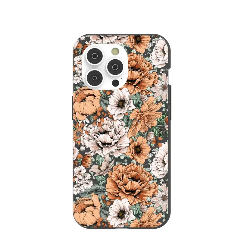 Black Peachy Peonies iPhone 14 Pro Case
