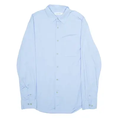 CALVIN KLEIN Mens Plain Shirt Blue Long Sleeve S