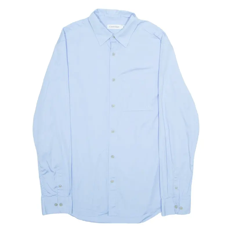 CALVIN KLEIN Mens Plain Shirt Blue Long Sleeve S