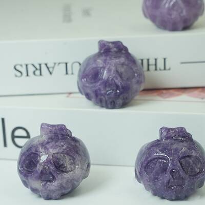 Natural Lepidolite Carved Healing Skull Figurines