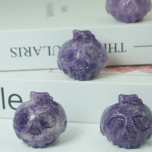 Natural Lepidolite Carved Healing Skull Figurines