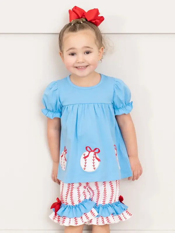 Baseball Stripes Embroidered Ruffle Outfit