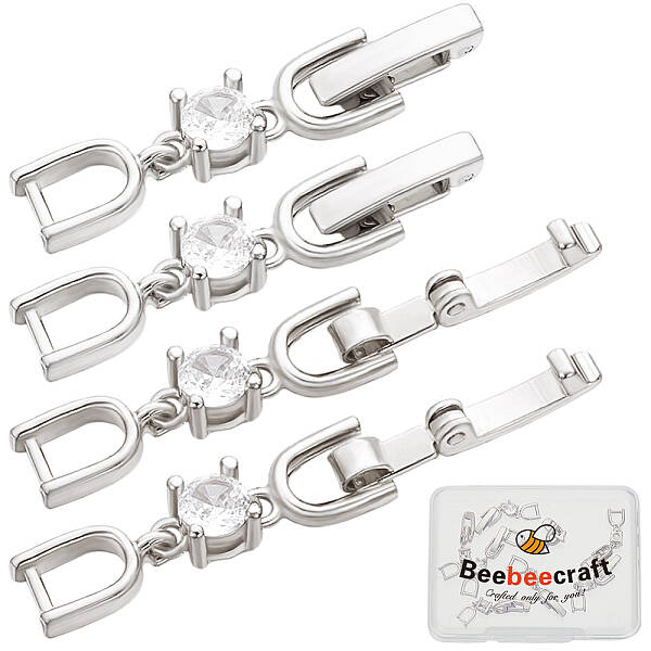 10Pcs Brass with Cubic Zirconia Fold Over Clasps