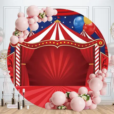 Aperturee Circus Stage Red Carpet With Balloon Circle Backdrop | Round Backdrop Fabric Cover | Circle Party Backdrop | Round ...