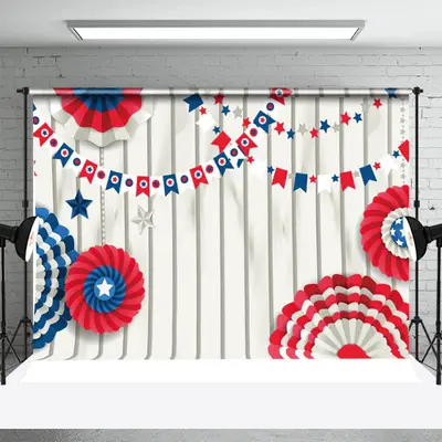 Beige Wood Paper Floral Independence Day Backdrop - Aperturee