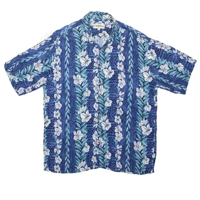 CAMPIA MODA Hawaiian Shirt Blue Floral Short Sleeve Mens L