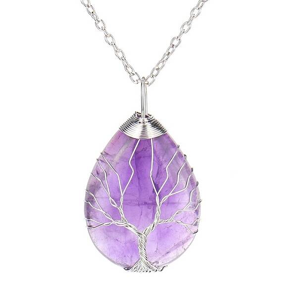 Natural Amethyst Teardrop Pendant Necklace