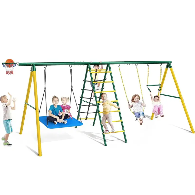 Osoeri Swing Sets for Backyard, 6 in 1 Swing Sets,Heavy-Duty Metal Swing Sets for Backyard with 2 Swings, Climbing Ladder and...