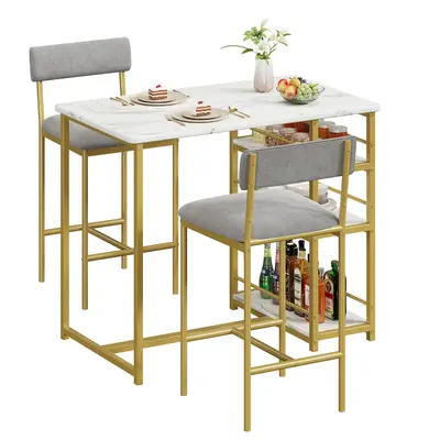 Garvee Dining Table Set for 2, Kitchen Table Set, Dining Room Table Set with 2 Velvet Upholstered Bar Chairs, 3 Piece Counter...