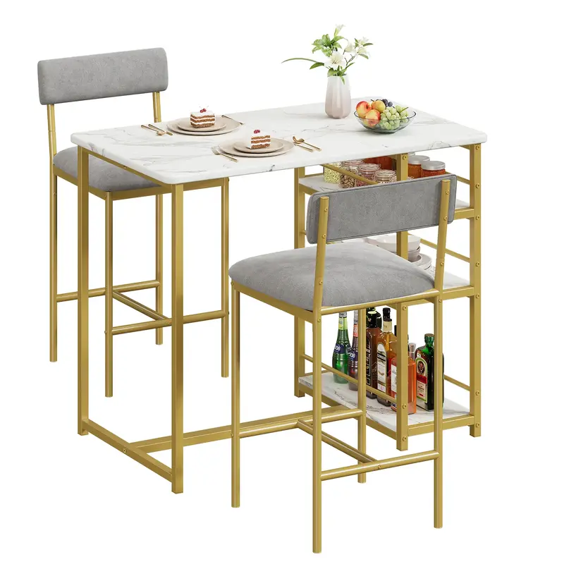 Garvee Dining Table Set for 2, Kitchen Table Set, Dining Room Table Set with 2 Velvet Upholstered Bar Chairs, 3 Piece Counter...