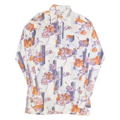 KING SIZE Tall Oversized Mens Shirt White 90s Floral Long Sleeve M