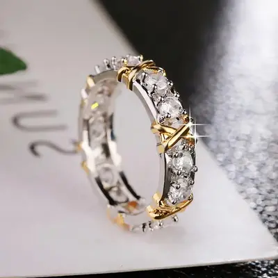 Moissanite Synthetic X Cross Ring Hypoallergenic D Color VVS1 Eternity Band for Men&Women Birthday Gift Mother's Day Engageme...