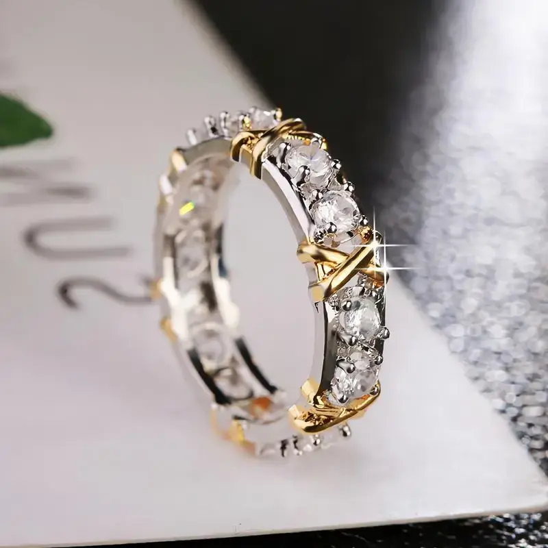 Moissanite Synthetic X Cross Ring Hypoallergenic D Color VVS1 Eternity Band for Men&Women Birthday Gift Mother's Day Engageme...