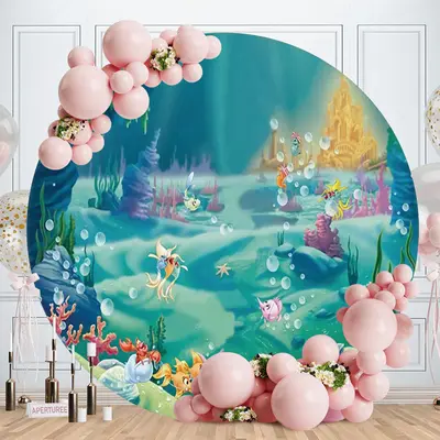 Aperturee Underwater World Custom Circle Baby Shower Backdrop | Custom Round Backdrop | Birthday Round Backdrop Cover | Round...