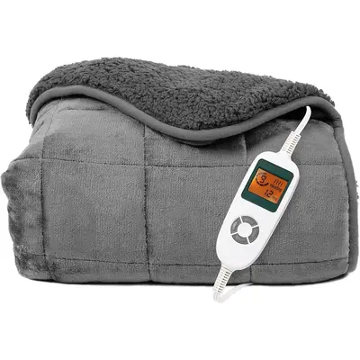 Heated Weighted Blanket 10 lbs, Heavy Electric Throw Blanket with Premium Glass Beads, Twin Size, Cozy Soft Flannel, 10 Heati...