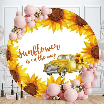 Aperturee Sunflower Is On The Way Round Yellow Birthday Backdrop