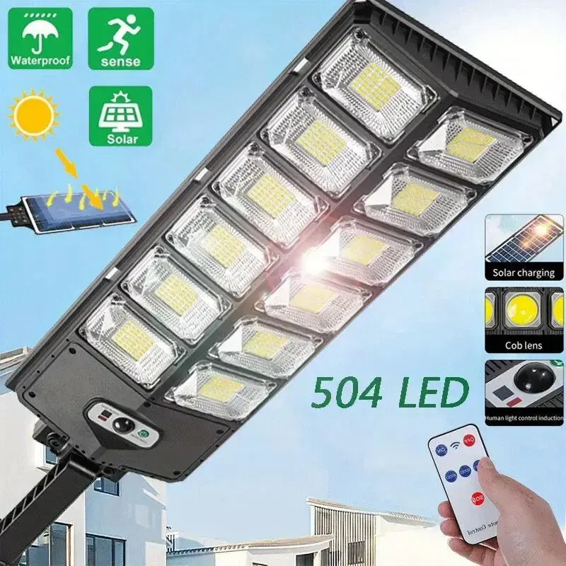 504 LED Solar Street Light - Dusk to Dawn, Waterproof, Motion Sensor and Auto-On Outdoor Lighting for Street, Road, Pathway, ...