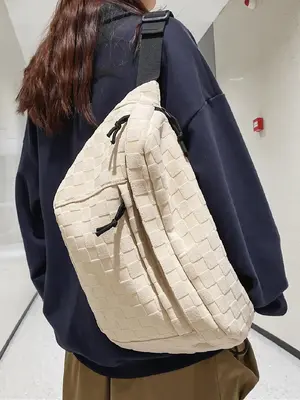 Women's Fashionable Plaid Pattern Zipper Belt Bag, Plain Large Capacity Casual Commuter Versatile Fanny Packs, Simple All-mat...