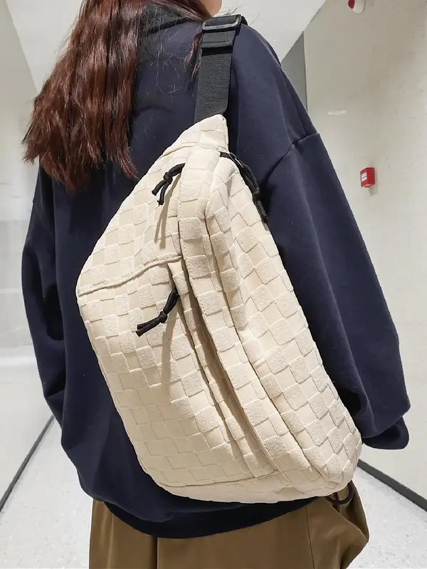 Women's Fashionable Plaid Pattern Zipper Belt Bag, Plain Large Capacity Casual Commuter Versatile Fanny Packs, Simple All-mat...