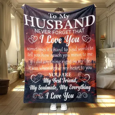 Husband Letter Print Soft Blanket, 1 Count Casual Soft Throw Blanket, Air-conditioned Room Blanket, Warm Nap Blanket for Home...