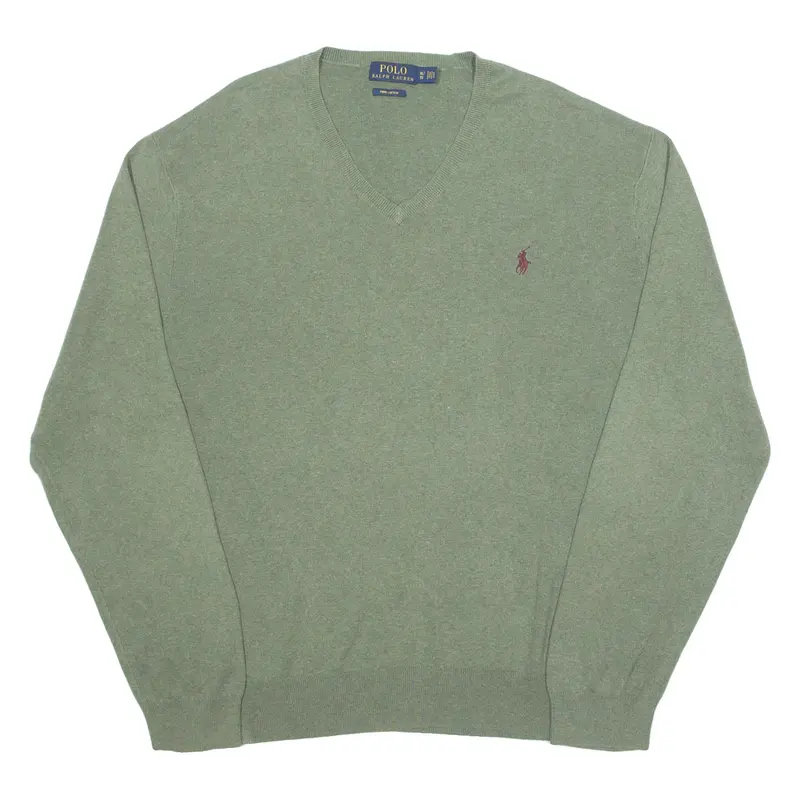 POLO RALPH LAUREN Mens Jumper Green V-Neck Tight Knit XL