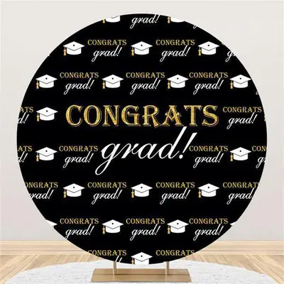 Aperturee Circle Bachelor Cap Congrats Grad Party Backdrop Decoration | Grad Backdrop Banner | Photo Backdrop For Grad Party ...