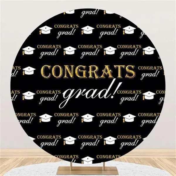 Aperturee Circle Bachelor Cap Congrats Grad Party Backdrop Decoration | Grad Backdrop Banner | Photo Backdrop For Grad Party ...