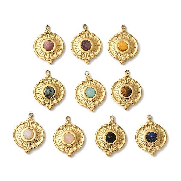 304 Stainless Steel Pave Natural Mixed Stone Pendants