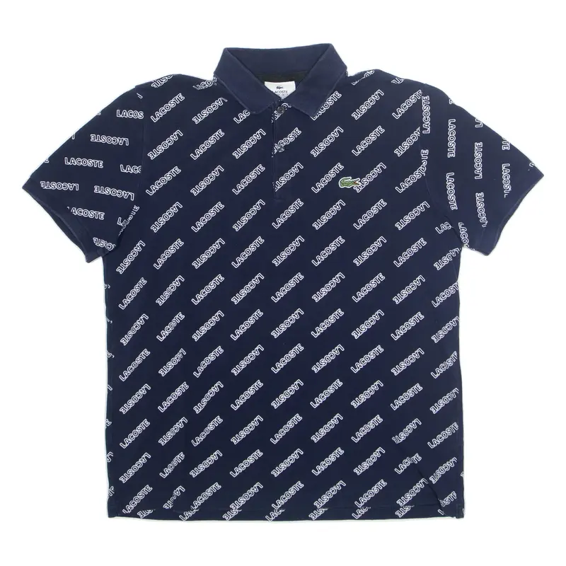 LACOSTE LIVE Mens Polo Shirt Blue Crazy Pattern L
