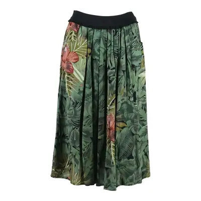 Womens Flare Skirt Green Midi Viscose Floral S