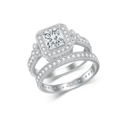14K White Gold Lab Created Diamond & Moissanite Custom Square Engagement Ring 3EX IGI Certified