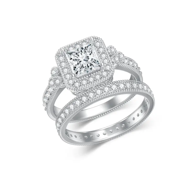 14K White Gold Lab Created Diamond & Moissanite Custom Square Engagement Ring 3EX IGI Certified