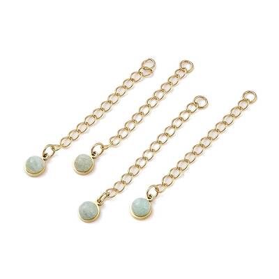 Ion Plating(IP) 316 Surgical Stainless Steel Curb Chain Extender with Natural  Amazonite Round Charm