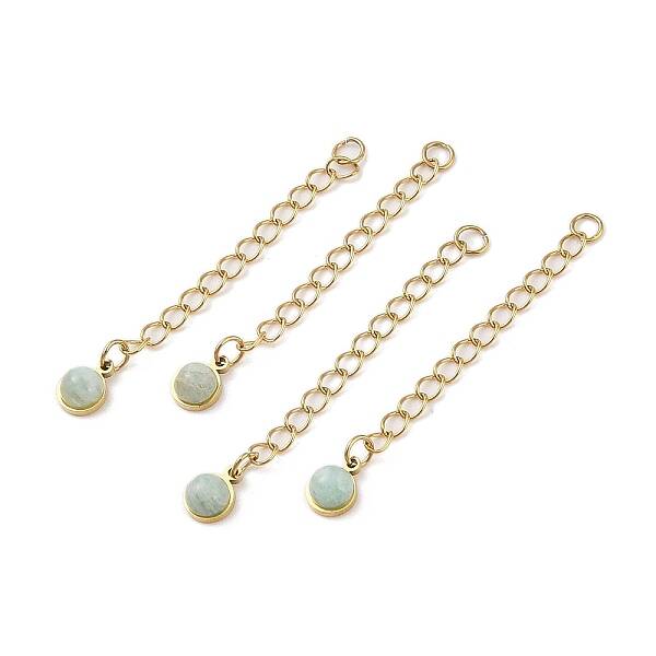 Ion Plating(IP) 316 Surgical Stainless Steel Curb Chain Extender with Natural  Amazonite Round Charm