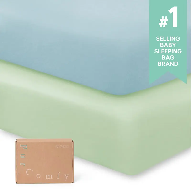 PurComfy  2-Pack Supersoft Bamboo Viscose N Play Mattress Sheets for Boys & Girls, 5'' Deep Pocket Fitted Mini Crib Sheets, C...