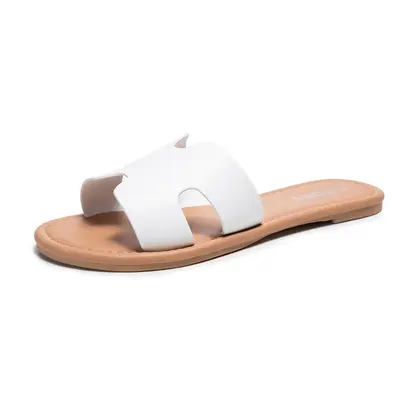 FITORY Womenâs H-Shaped Casual Flat Slippers,Comfortable Lightly Sole Round Toe Cutout Design,Fashion Light weight Slip On ...