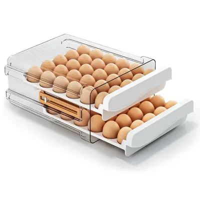 Egg Container for Refrigerator 60 Count, Large Egg Organizer for Fridge, Transparent Egg Holder 2 Tier Eggs Container with Ti...