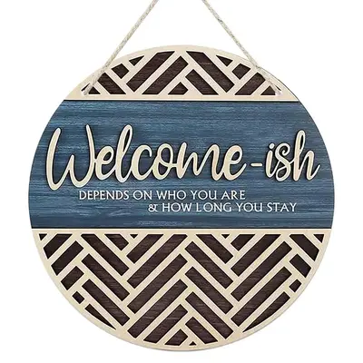 Slogan Graphic Wooden Welcome Sign, 1 Count Decorative Round Door Hanging Sign, Home Decor Front Door Sign, Hanging Decor for...