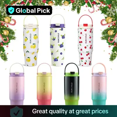 30oz Stainless Steel Tumbler with Straw & Handle, 1 Count Portable Insulated Double Walled Water Bottle with Handle, Reusable...