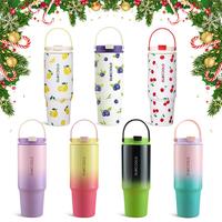 30oz Stainless Steel Tumbler with Straw & Handle, 1 Count Portable Insulated Double Walled Water Bottle with Handle, Reusable...