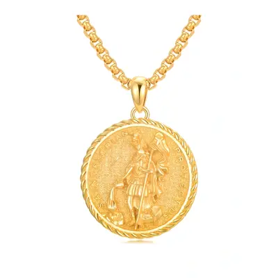 Sterling Silver with Yellow Gold Plated Saint Florian Pendant Necklace for Men