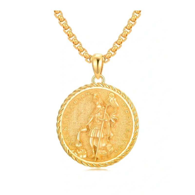 Sterling Silver with Yellow Gold Plated Saint Florian Pendant Necklace for Men