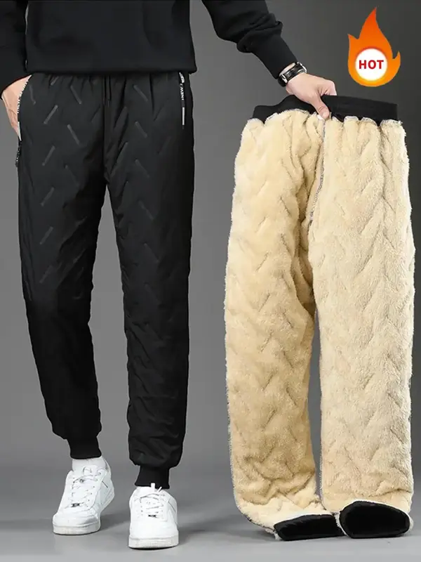 Men's Letter Print Drawstring Waist Thermal Lined Pants, Casual Comfy Pocket Design Jogger Pants for Fall & Winter, Men Tro...