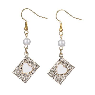 Alloy Crystal Rhinestone Rectangle with Heart Dangle Earrings